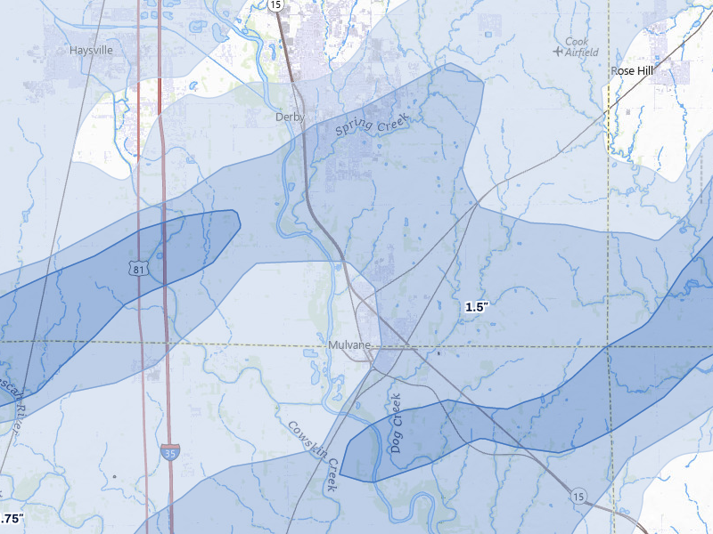NEXRAD radar-signature map of the hail over Mulvane, KS