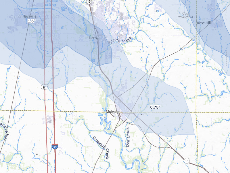 NEXRAD radar-signature map of the hail storm over Mulvane, KS on Jun 25, 2026