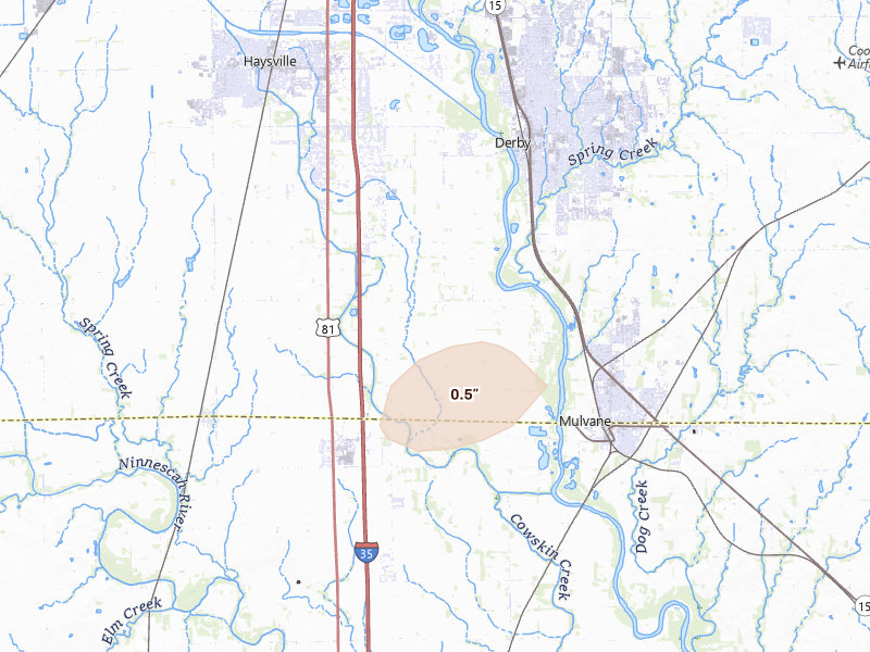 Radar-estimated hail-size map of the storm over Mulvane, KS