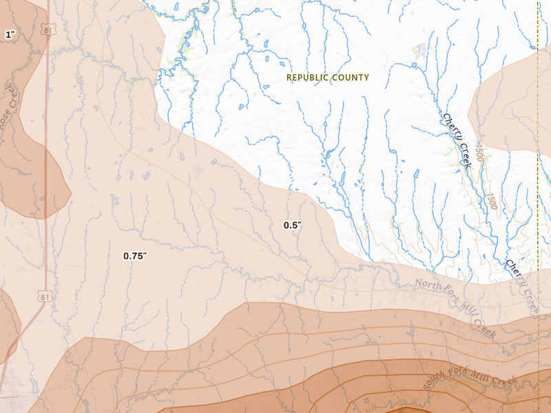 Radar-estimated hail-size map of the storm over Munden, KS