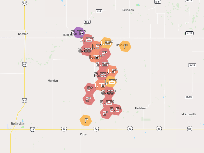 Hail map of Narka, KS on Jul 4, 2026, hail up to 2.75"