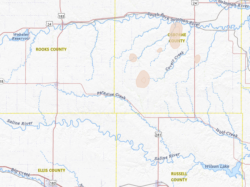 Radar-estimated hail-size map of the storm over Natoma, KS on Jun 3, 2026
