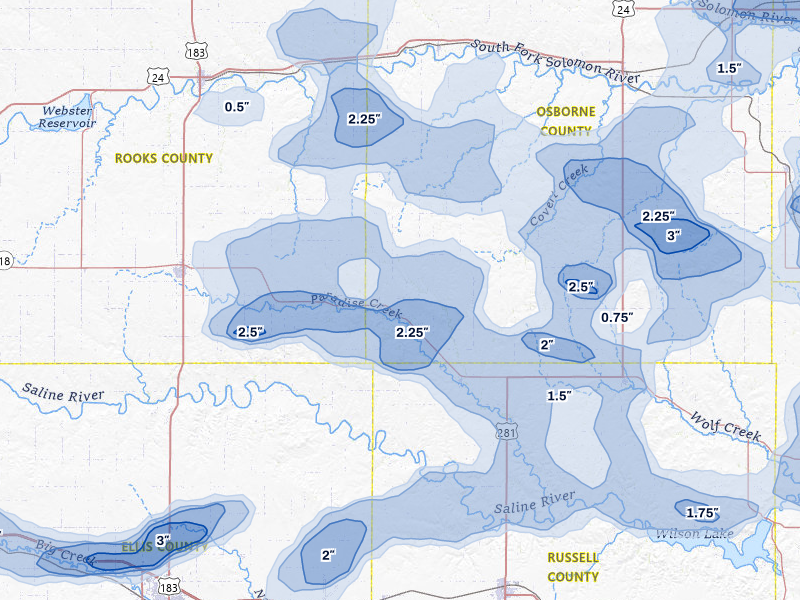 NEXRAD radar-signature map of the hail storm over Natoma, KS on Jun 8, 2026