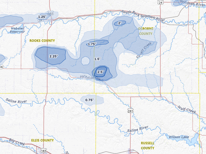 NEXRAD radar-signature map of the hail storm over Natoma, KS on Jul 3, 2026