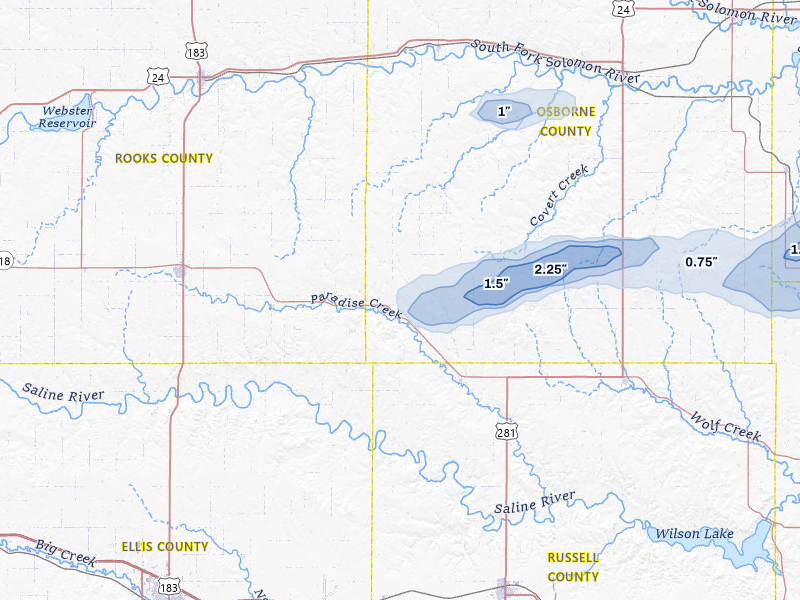 NEXRAD radar-signature map of the hail storm over Natoma, KS on Jul 23, 2026