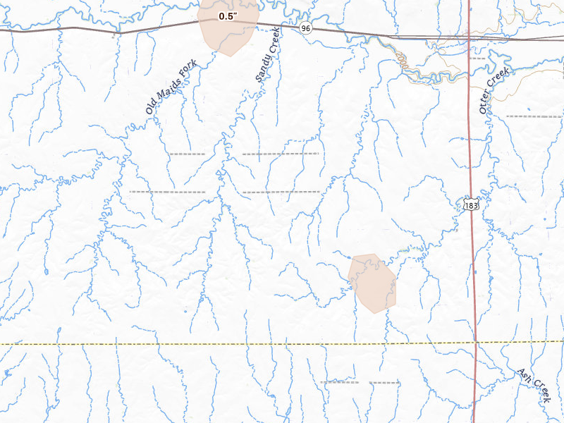 Radar-estimated hail-size map of the storm over Nekoma, KS on Aug 21, 2026