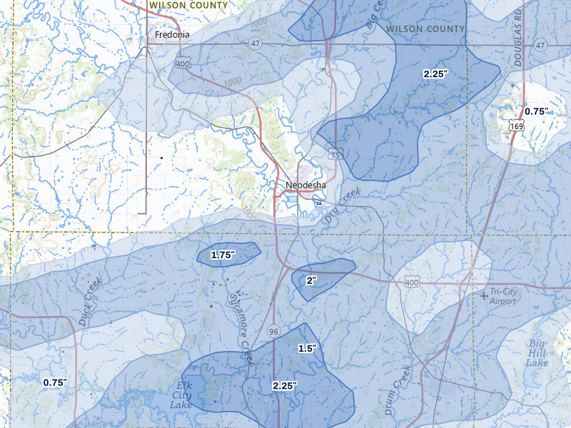 NEXRAD radar-signature map of the hail storm over Neodesha, KS on May 31, 2026