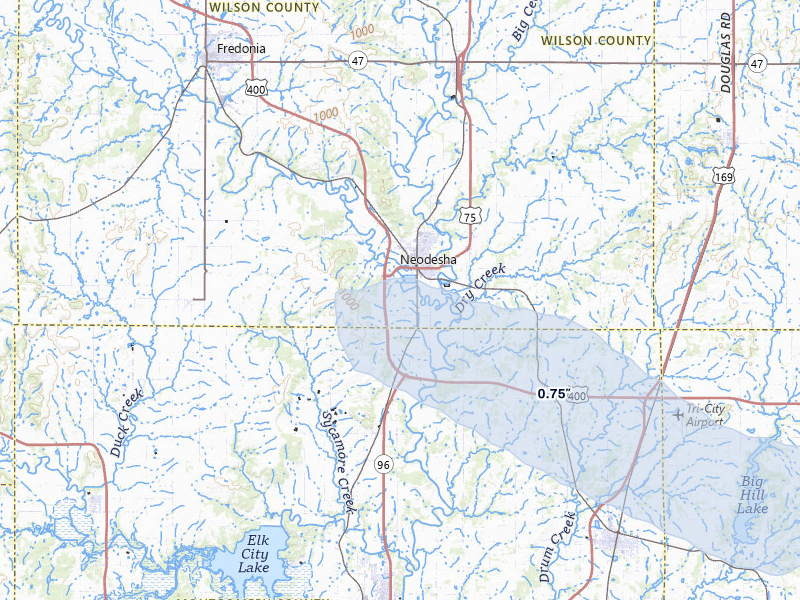 NEXRAD radar-signature map of the hail storm over Neodesha, KS on Jun 8, 2026