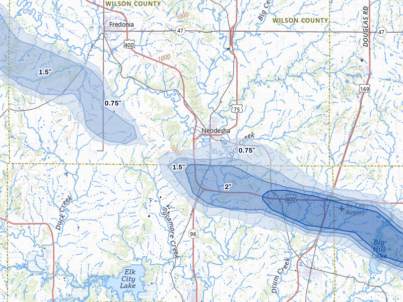 NEXRAD radar-signature map of the hail storm over Neodesha, KS on Jun 25, 2026