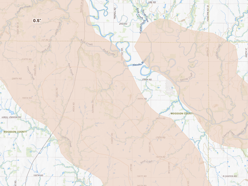 Radar-estimated hail-size map of the storm over Neosho Falls, KS