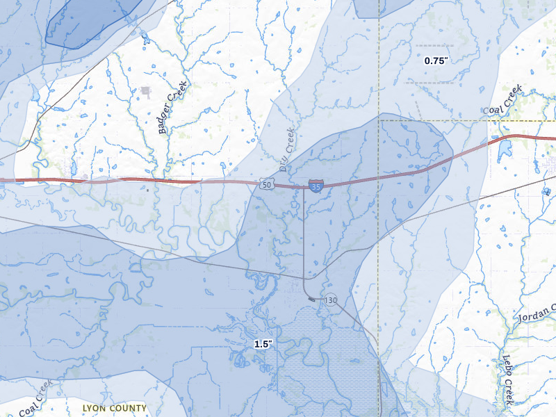 NEXRAD radar-signature map of the hail storm over Neosho Rapids, KS on May 30, 2026