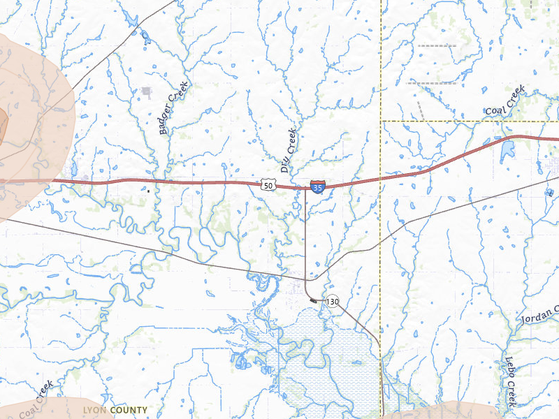 Radar-estimated hail-size map of the storm over Neosho Rapids, KS on Jul 4, 2026