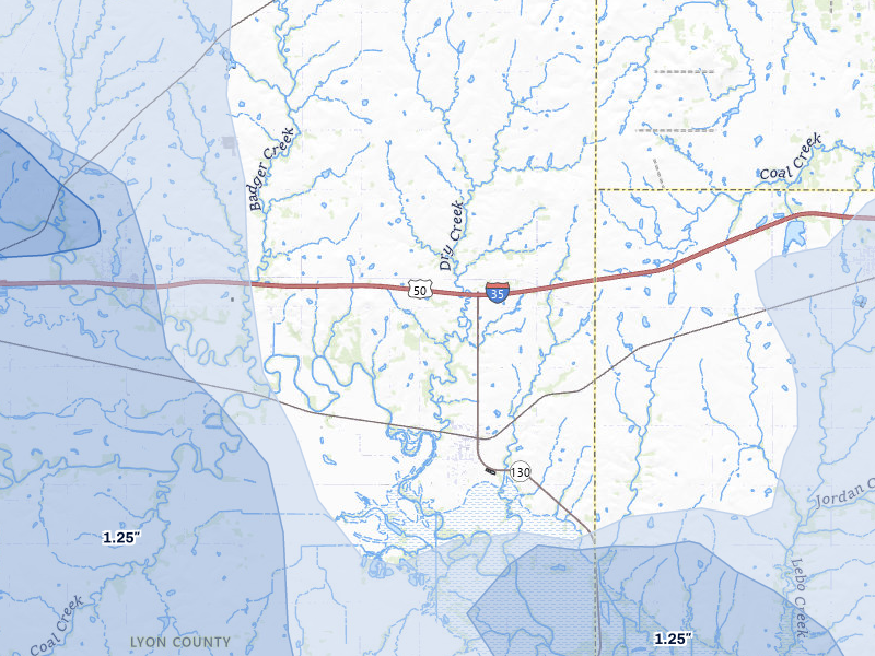NEXRAD radar-signature map of the hail over Neosho Rapids, KS