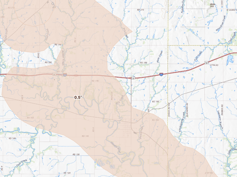 Radar-estimated hail-size map of the storm over Neosho Rapids, KS