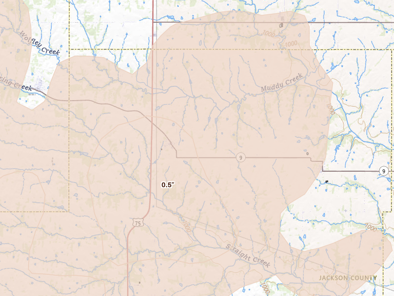 Radar-estimated hail-size map of the storm over Netawaka, KS on May 18, 2026