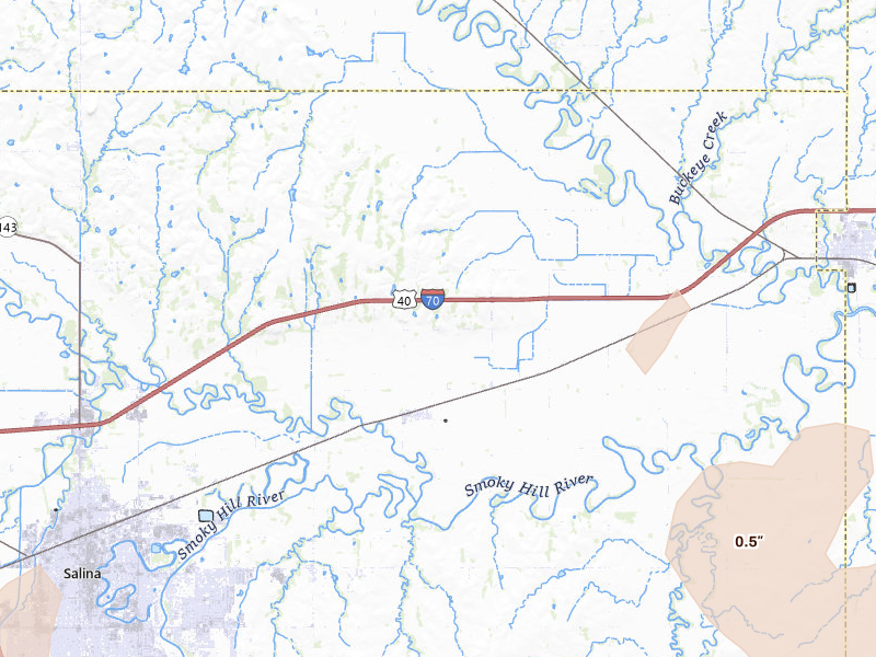 Radar-estimated hail-size map of the storm over New Cambria, KS on May 17, 2026