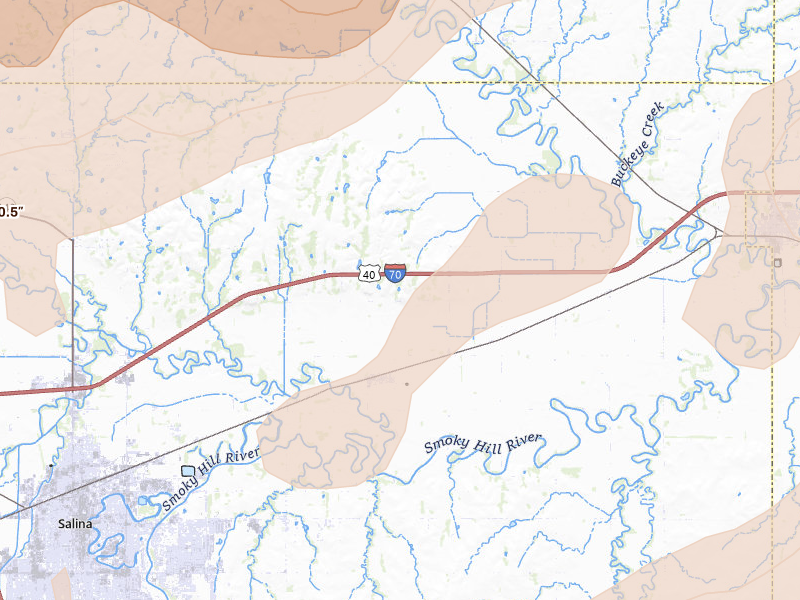 Radar-estimated hail-size map of the storm over New Cambria, KS on May 18, 2026
