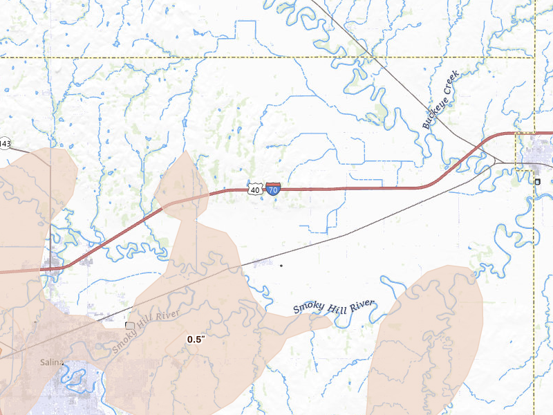 Radar-estimated hail-size map of the storm over New Cambria, KS on May 30, 2026