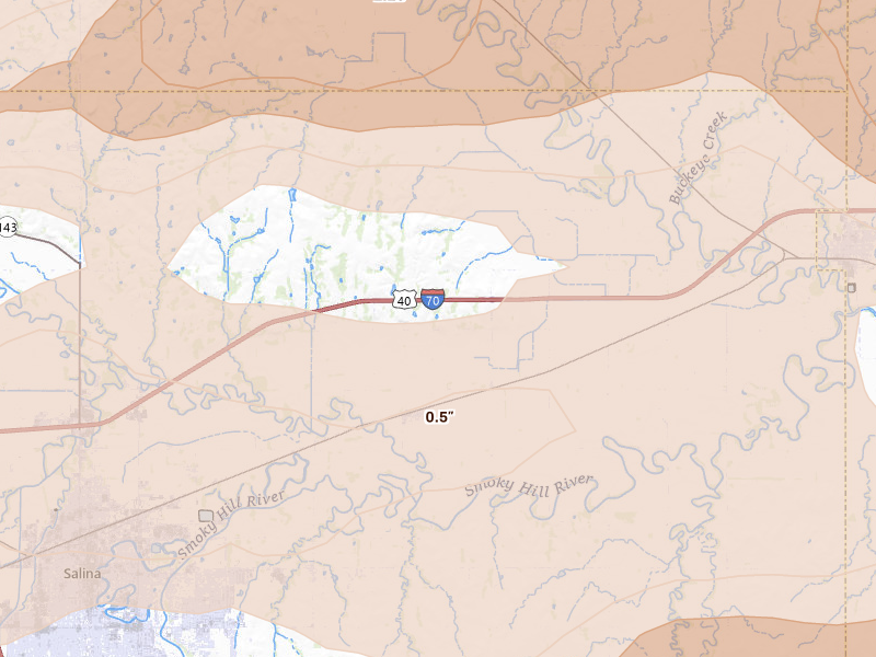 Radar-estimated hail-size map of the storm over New Cambria, KS on Jun 10, 2026