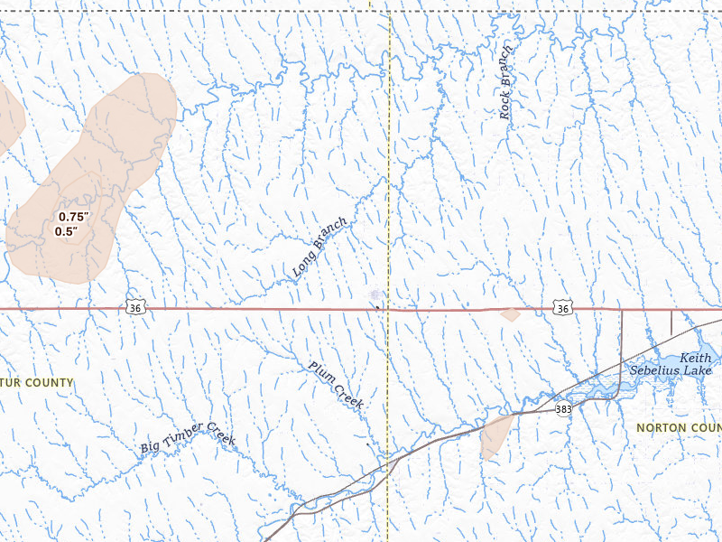 Radar-estimated hail-size map of the storm over Norcatur, KS on Jul 2, 2026