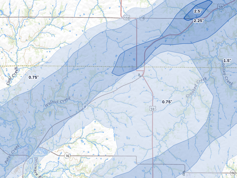 NEXRAD radar-signature map of the hail over Nortonville, KS