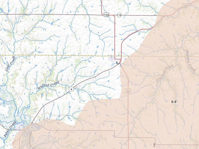 Radar-estimated hail-size map of the storm over Nortonville, KS on Apr 26, 2026