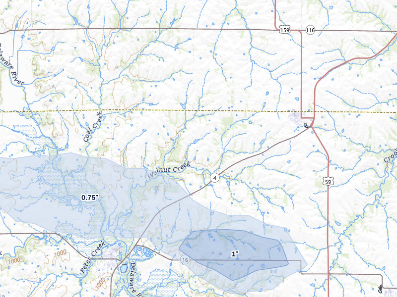 NEXRAD radar-signature map of the hail storm over Nortonville, KS on Aug 5, 2026