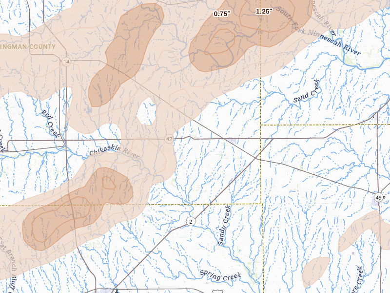 Radar-estimated hail-size map of the storm over Norwich, KS on Mar 10, 2026