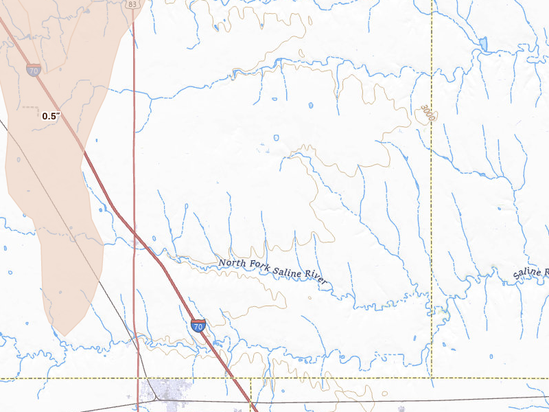 Radar-estimated hail-size map of the storm over Oakley, KS on May 29, 2026