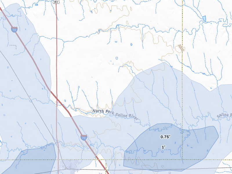 NEXRAD radar-signature map of the hail storm over Oakley, KS on Jul 3, 2026