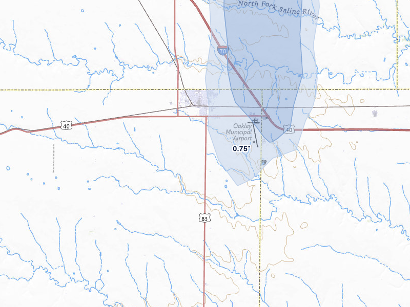NEXRAD radar-signature map of the hail storm over Oakley, KS on Aug 20, 2026