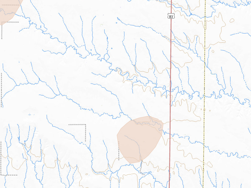 Radar-estimated hail-size map of the storm over Oakley, KS on Aug 21, 2026