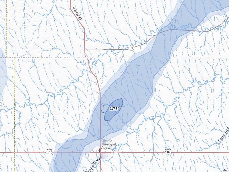 NEXRAD radar-signature map of the hail storm over Oberlin, KS on May 16, 2026