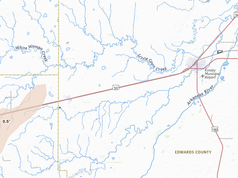 Radar-estimated hail-size map of the storm over Offerle, KS on May 31, 2026