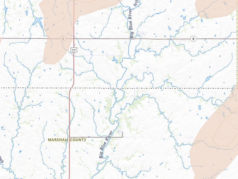 Radar-estimated hail-size map of the storm over Oketo, KS on Apr 23, 2026