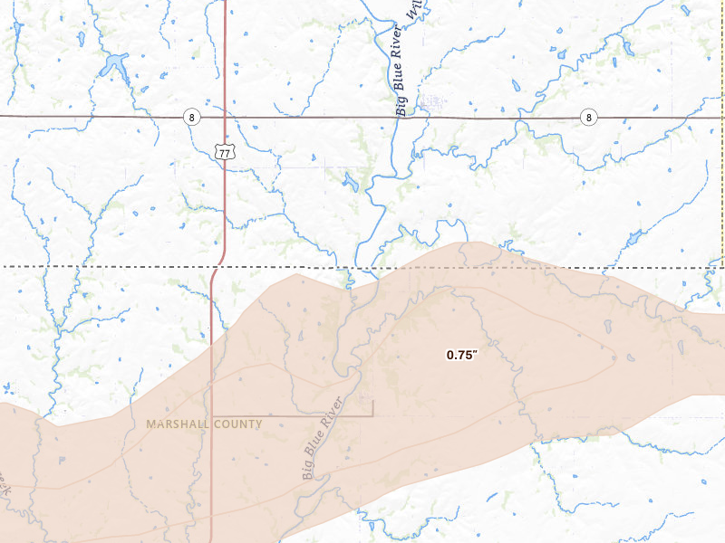Radar-estimated hail-size map of the storm over Oketo, KS