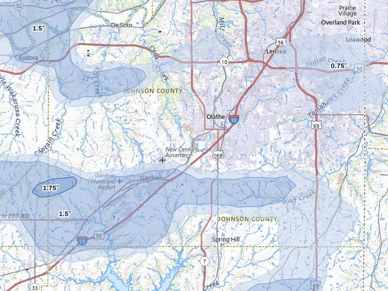 NEXRAD radar-signature map of the hail storm over Olathe, KS on Jun 8, 2026