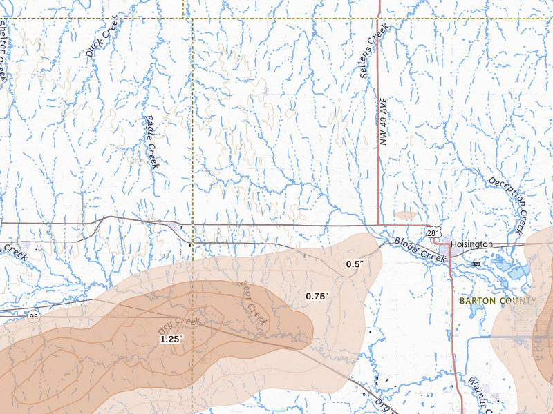 Radar-estimated hail-size map of the storm over Olmitz, KS