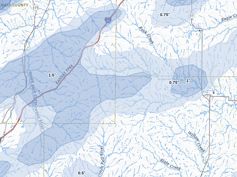 NEXRAD radar-signature map of the hail over Olpe, KS