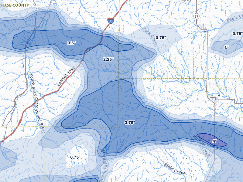 NEXRAD radar-signature map of the hail over Olpe, KS
