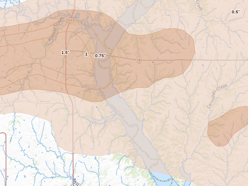Radar-estimated hail-size map of the storm over Olsburg, KS on Jun 10, 2026