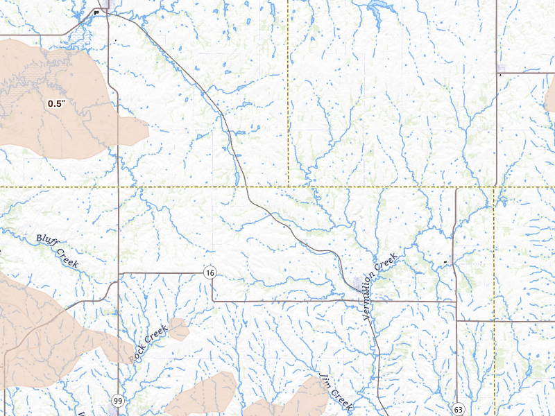 Radar-estimated hail-size map of the storm over Onaga, KS on Apr 9, 2026