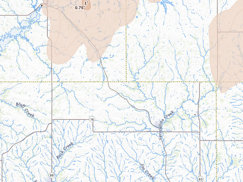 Radar-estimated hail-size map of the storm over Onaga, KS on May 17, 2026