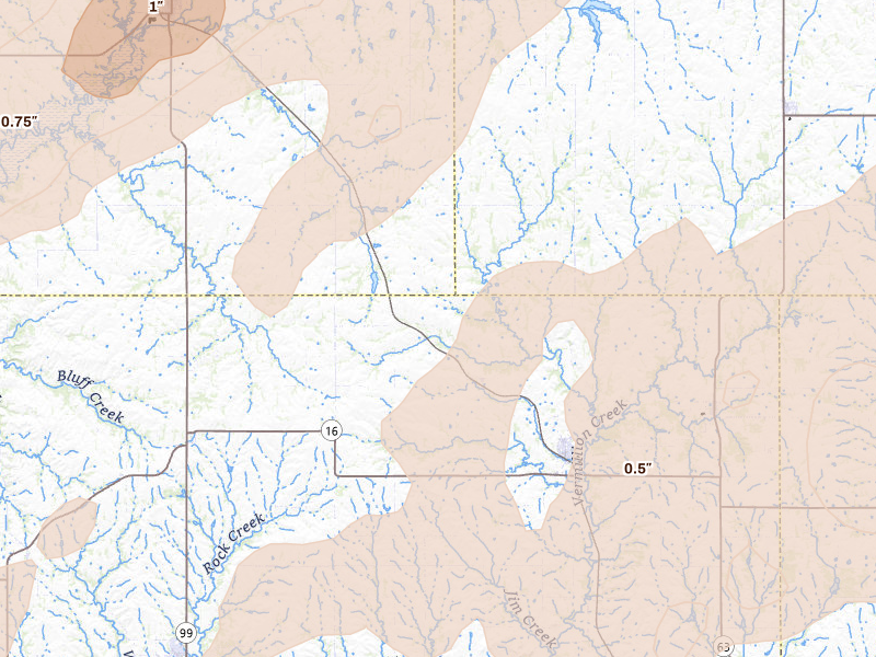 Radar-estimated hail-size map of the storm over Onaga, KS on May 18, 2026