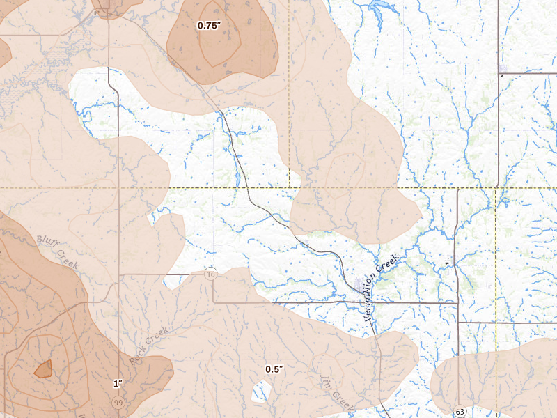 Radar-estimated hail-size map of the storm over Onaga, KS