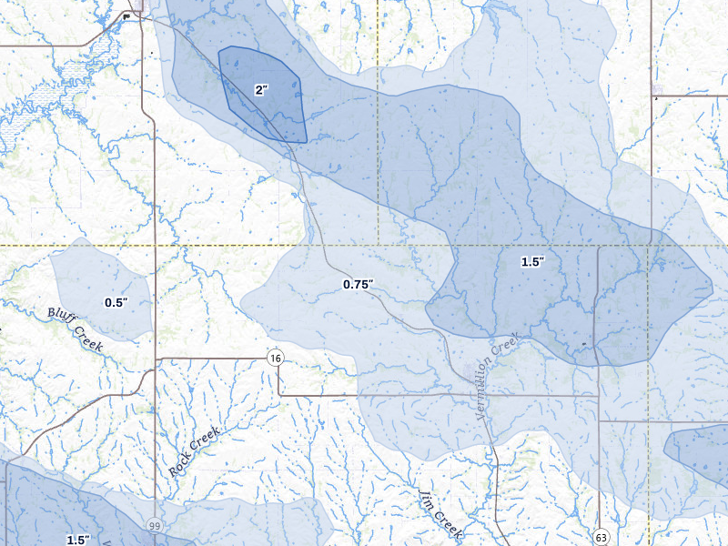 NEXRAD radar-signature map of the hail storm over Onaga, KS on Jul 8, 2026
