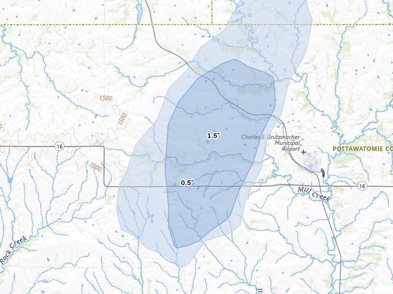 NEXRAD radar-signature map of the hail storm over Onaga, KS on Aug 13, 2026