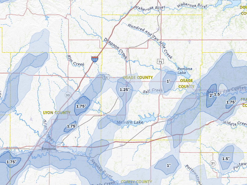 NEXRAD radar-signature map of the hail storm over Osage City, KS on May 30, 2026