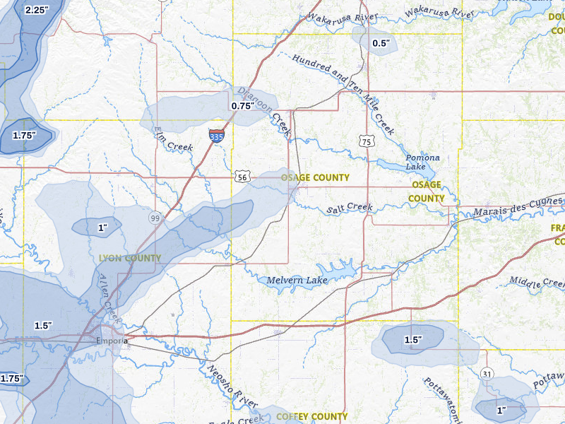 NEXRAD radar-signature map of the hail storm over Osage City, KS on May 31, 2026