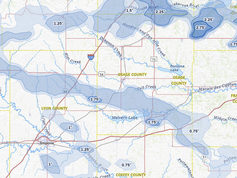 NEXRAD radar-signature map of the hail storm over Osage City, KS on Jun 8, 2026